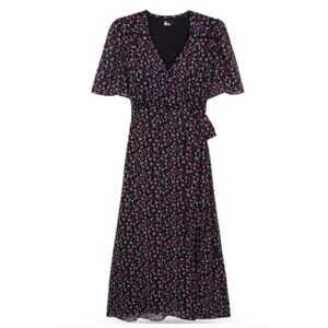 THE KOOPLES Ditsy Moody Floral Maxi Wrap Dress Romantic Academia Whimsigoth Sz 4